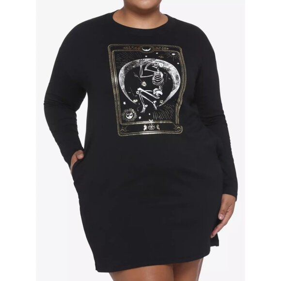 NWT Midnight Hour 4 Skeleton Tarot Card Long-Sleeve T-Shirt Dress 4X 24 26 - Picture 1 of 9